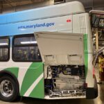 MTA Zero Emissions Bus in garage with engine